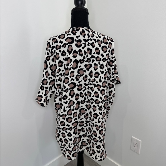 BiBi Front Open Leopard Print Short Sleeve Cardigan (S) - Picture 5 of 7